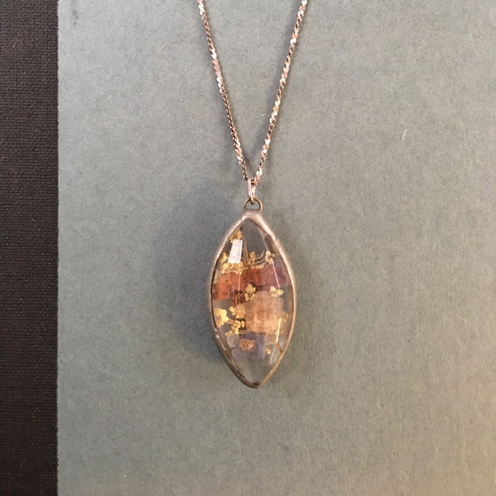 Vintage Handmade Dried Flower Pendant on 925 Chain